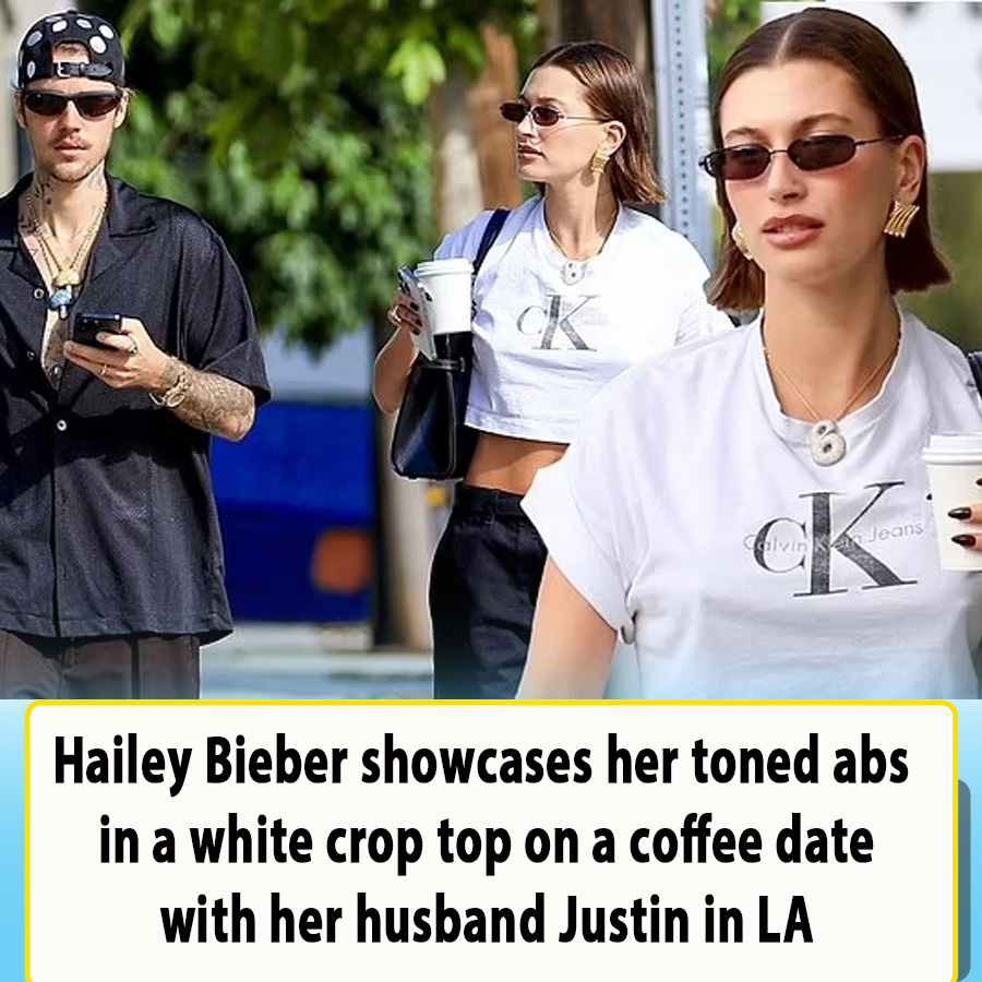 Hailey Bieber Showcases Her Toned Abs In A White Crop Top On A Coffee