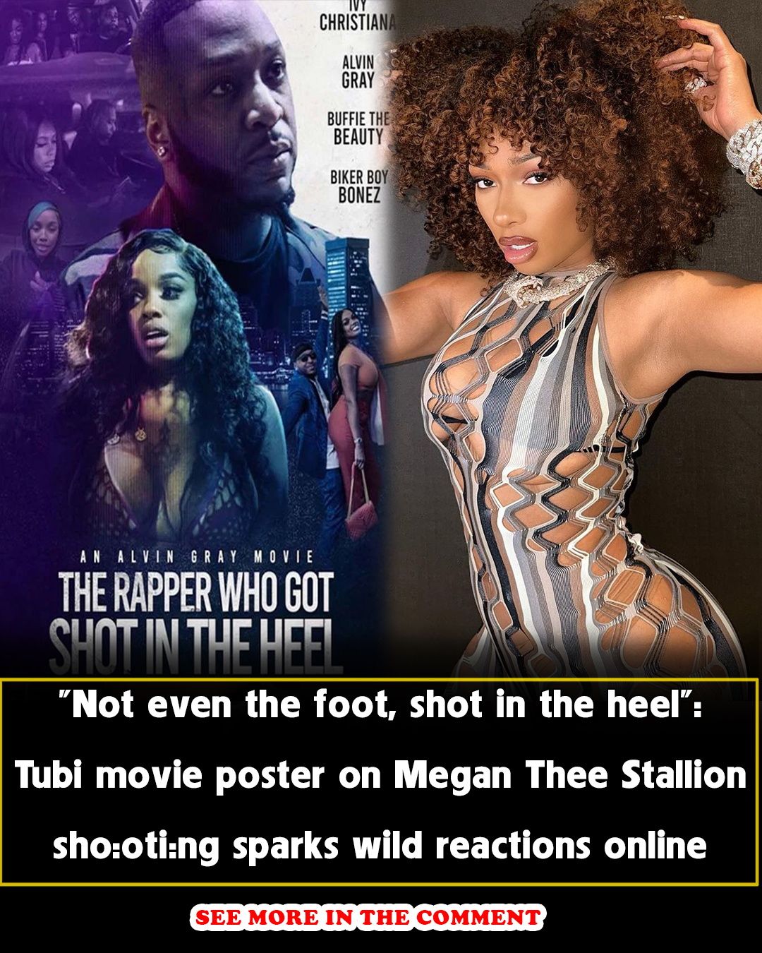 "Not even the foot, shot in the heel" Tubi movie poster on Megan Thee