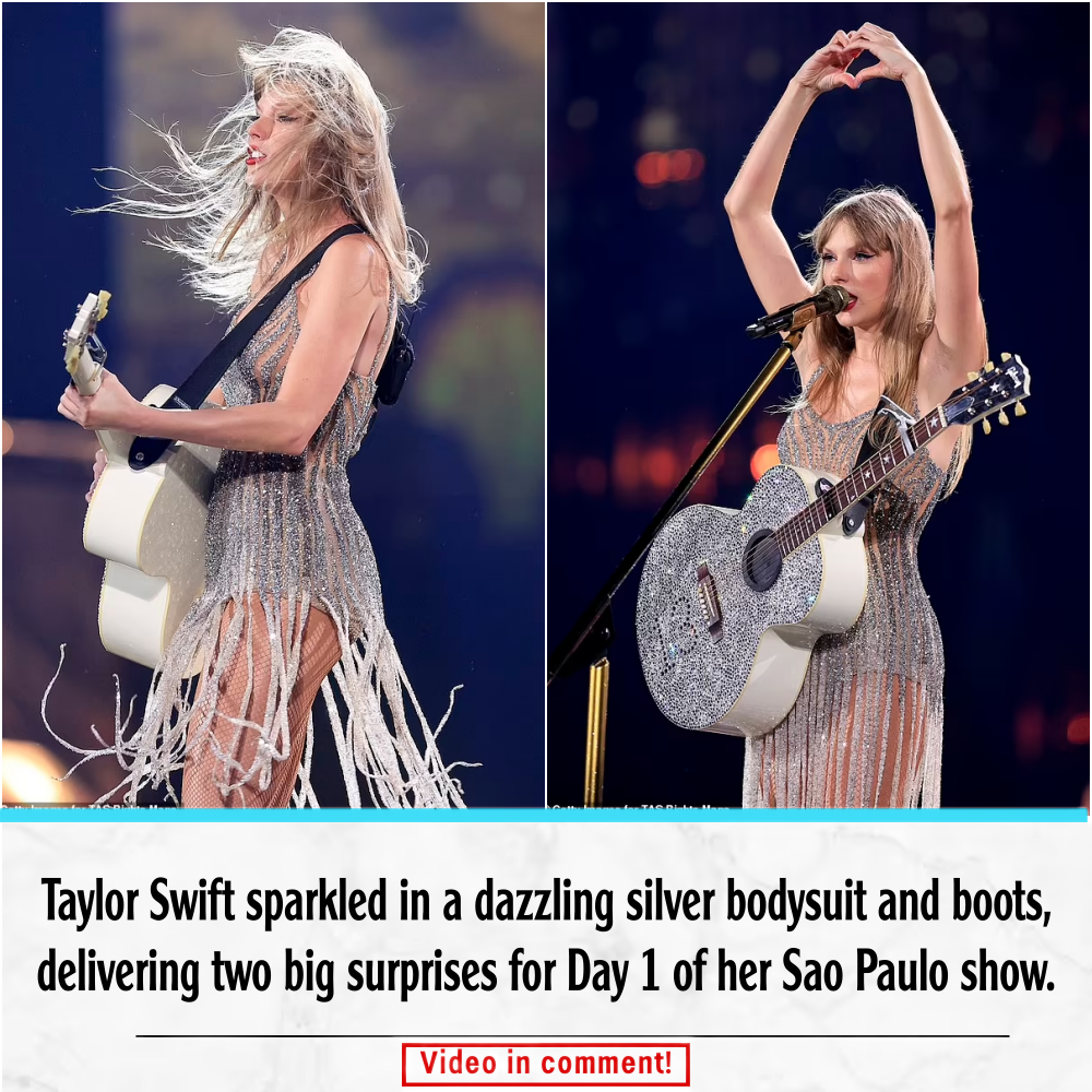 Taylor Swift Sparkles In Dazzling Silver Bodysuit And Boots At Eras Tour Stop In Sao Paulo