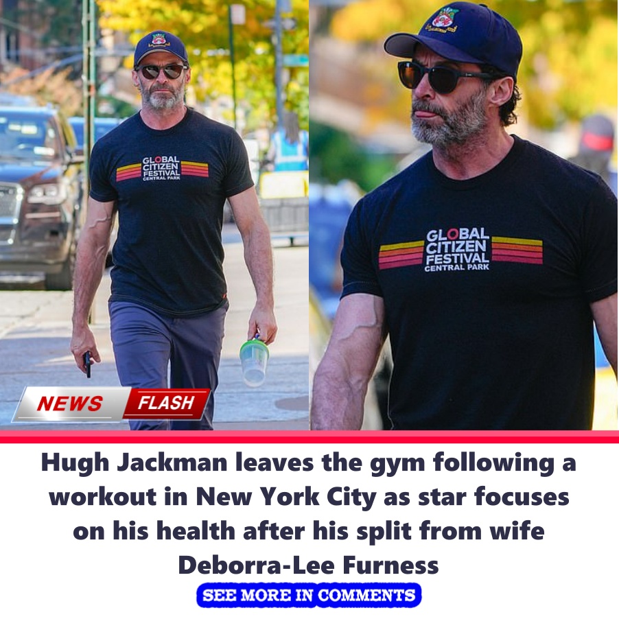 Hugh Jackman leaves the gym following a workout in New York City as ...