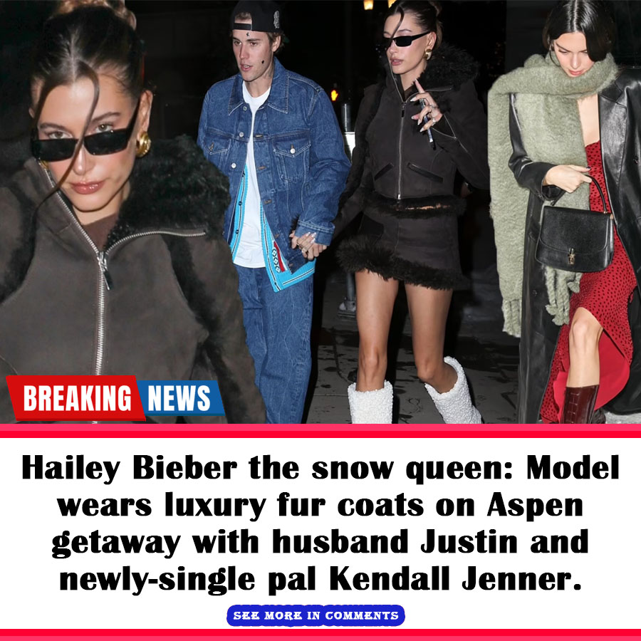 Hailey Bieber the snow queen Model wears luxury fur coats on Aspen
