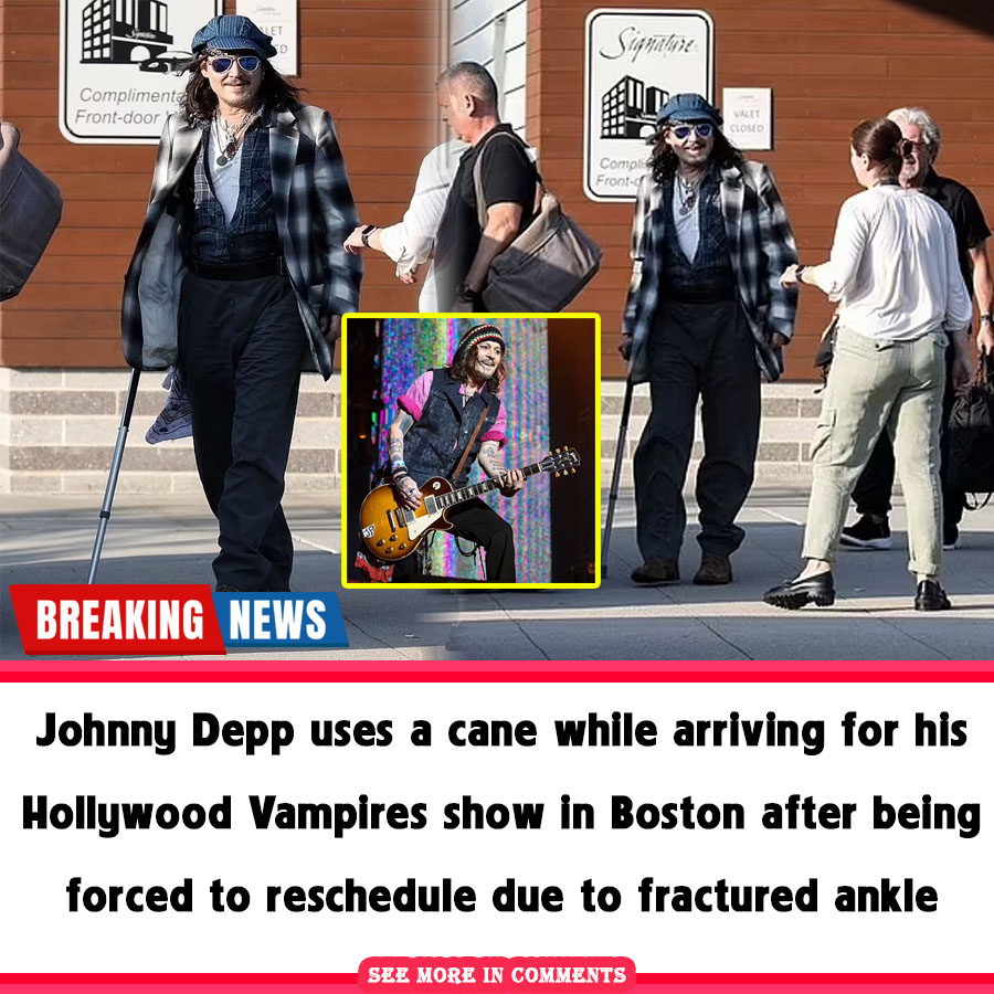 Johnny Depp uses a cane while arriving for his Hollywood Vampires show ...