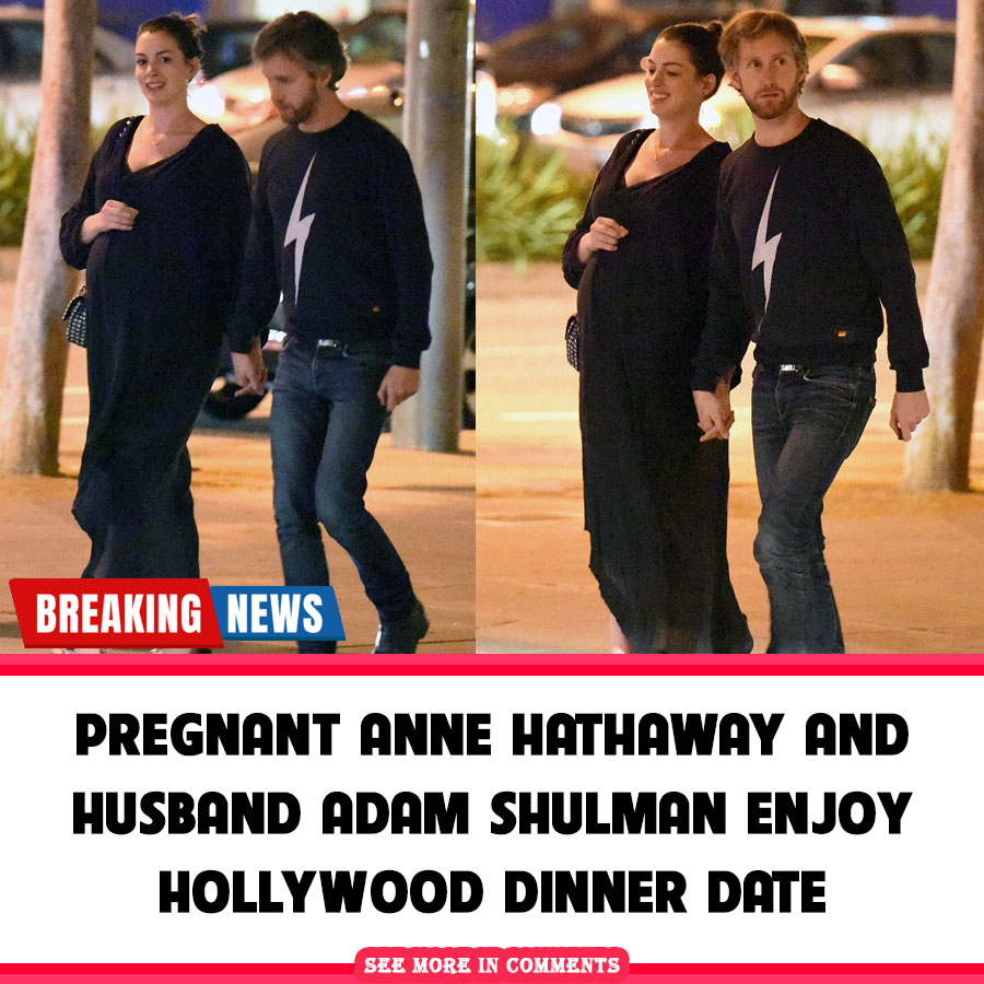 Date night! Pregnant Anne Hathaway holds hands with husband Adam