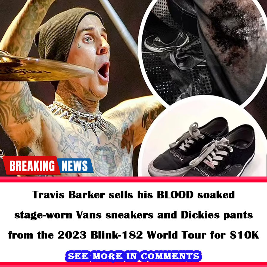 Travis Barker sells his BLOOD soaked stageworn Vans sneakers and