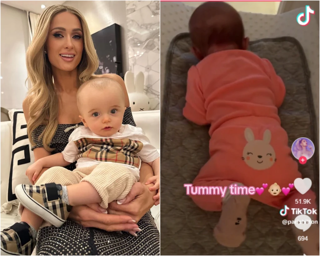Paris Hilton's Daughter London Giggles as She Enjoys Tummy Time in New
