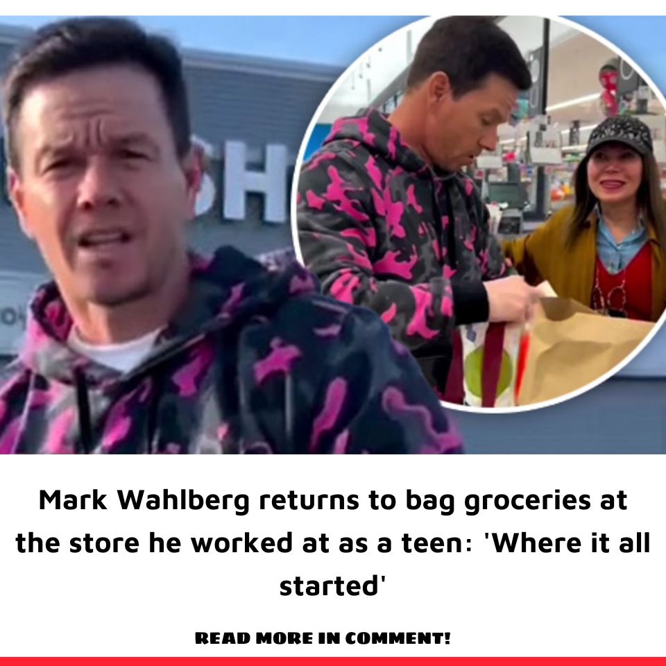 Mark Wahlberg returns to bag groceries at the store he worked at as a